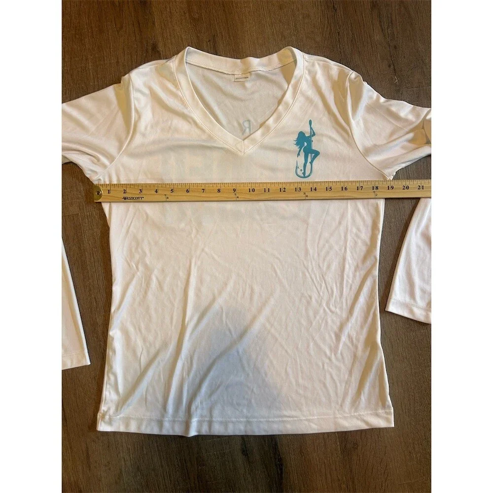 Dirty Hooker T-Shirt Womens Size S White Long Sleeve V-Neck Performance Logo